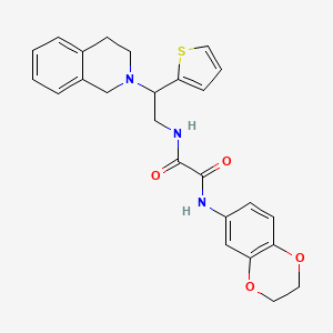 molecular formula C25H25N3O4S B2845716 N'-(2,3-dihydro-1,4-benzodioxin-6-yl)-N-[2-(1,2,3,4-tetrahydroisoquinolin-2-yl)-2-(thiophen-2-yl)ethyl]ethanediamide CAS No. 898452-78-3