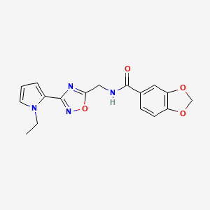molecular formula C17H16N4O4 B2845736 N-((3-(1-ethyl-1H-pyrrol-2-yl)-1,2,4-oxadiazol-5-yl)methyl)benzo[d][1,3]dioxole-5-carboxamide CAS No. 2034502-77-5