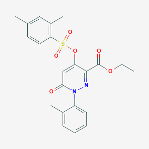 molecular formula C22H22N2O6S B2845791 Ethyl 4-(((2,4-dimethylphenyl)sulfonyl)oxy)-6-oxo-1-(o-tolyl)-1,6-dihydropyridazine-3-carboxylate CAS No. 886951-09-3