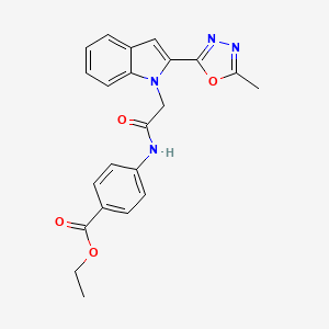 molecular formula C22H20N4O4 B2845793 ethyl 4-{2-[2-(5-methyl-1,3,4-oxadiazol-2-yl)-1H-indol-1-yl]acetamido}benzoate CAS No. 923243-77-0