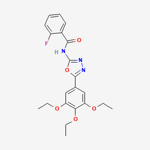 molecular formula C21H22FN3O5 B2845831 2-fluoro-N-[5-(3,4,5-triethoxyphenyl)-1,3,4-oxadiazol-2-yl]benzamide CAS No. 891129-06-9