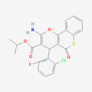 molecular formula C22H17ClFNO4S B2845889 isopropyl 2-amino-4-(2-chloro-6-fluorophenyl)-5-oxo-4H,5H-thiochromeno[4,3-b]pyran-3-carboxylate CAS No. 939894-25-4
