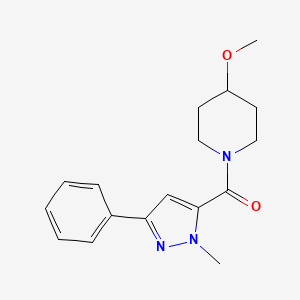 molecular formula C17H21N3O2 B2845915 4-methoxy-1-(1-methyl-3-phenyl-1H-pyrazole-5-carbonyl)piperidine CAS No. 1234972-15-6