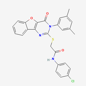 molecular formula C26H20ClN3O3S B2845939 N-(4-chlorophenyl)-2-{[5-(3,5-dimethylphenyl)-6-oxo-8-oxa-3,5-diazatricyclo[7.4.0.0^{2,7}]trideca-1(9),2(7),3,10,12-pentaen-4-yl]sulfanyl}acetamide CAS No. 872208-34-9