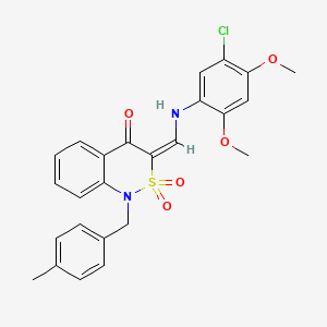 molecular formula C25H23ClN2O5S B2845958 (3E)-3-{[(5-chloro-2,4-dimethoxyphenyl)amino]methylene}-1-(4-methylbenzyl)-1H-2,1-benzothiazin-4(3H)-one 2,2-dioxide CAS No. 893312-13-5