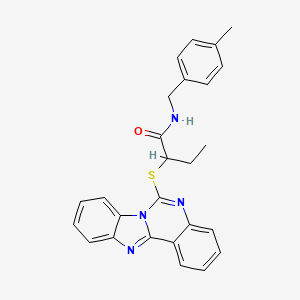 molecular formula C26H24N4OS B2845985 N-[(4-methylphenyl)methyl]-2-{8,10,17-triazatetracyclo[8.7.0.0^{2,7}.0^{11,16}]heptadeca-1(17),2,4,6,8,11(16),12,14-octaen-9-ylsulfanyl}butanamide CAS No. 688792-94-1