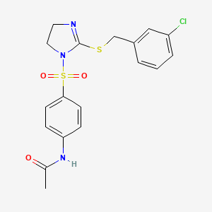 molecular formula C18H18ClN3O3S2 B2846009 N-{4-[(2-{[(3-chlorophenyl)methyl]sulfanyl}-4,5-dihydro-1H-imidazol-1-yl)sulfonyl]phenyl}acetamide CAS No. 868218-91-1