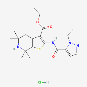 molecular formula C20H29ClN4O3S B2846014 ethyl 2-(1-ethyl-1H-pyrazole-5-amido)-5,5,7,7-tetramethyl-4H,5H,6H,7H-thieno[2,3-c]pyridine-3-carboxylate hydrochloride CAS No. 1189702-91-7
