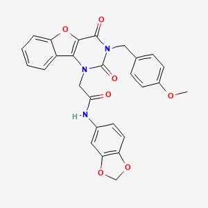 molecular formula C27H21N3O7 B2846025 N-(1,3-BENZODIOXOL-5-YL)-2-[3-(4-METHOXYBENZYL)-2,4-DIOXO-3,4-DIHYDRO[1]BENZOFURO[3,2-D]PYRIMIDIN-1(2H)-YL]ACETAMIDE CAS No. 892437-39-7