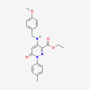molecular formula C22H23N3O4 B2846073 ethyl 4-{[(4-methoxyphenyl)methyl]amino}-1-(4-methylphenyl)-6-oxo-1,6-dihydropyridazine-3-carboxylate CAS No. 922121-17-3