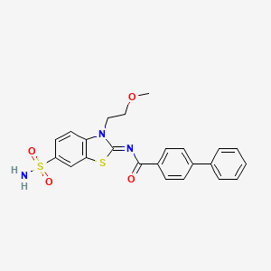 molecular formula C23H21N3O4S2 B2846083 N-[(2Z)-3-(2-methoxyethyl)-6-sulfamoyl-2,3-dihydro-1,3-benzothiazol-2-ylidene]-[1,1'-biphenyl]-4-carboxamide CAS No. 865159-66-6