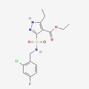 molecular formula C15H17ClFN3O4S B2846201 ETHYL 5-{[(2-CHLORO-4-FLUOROPHENYL)METHYL]SULFAMOYL}-3-ETHYL-1H-PYRAZOLE-4-CARBOXYLATE CAS No. 1298036-32-4