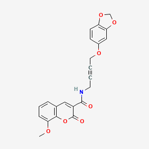 molecular formula C22H17NO7 B2846203 N-(4-(benzo[d][1,3]dioxol-5-yloxy)but-2-yn-1-yl)-8-methoxy-2-oxo-2H-chromene-3-carboxamide CAS No. 1448069-99-5