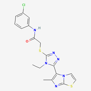 molecular formula C18H17ClN6OS2 B2846215 N-(3-chlorophenyl)-2-((4-ethyl-5-(6-methylimidazo[2,1-b]thiazol-5-yl)-4H-1,2,4-triazol-3-yl)thio)acetamide CAS No. 1105224-36-9