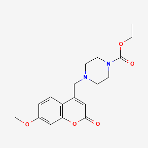 molecular formula C18H22N2O5 B2846240 ethyl 4-[(7-methoxy-2-oxo-2H-chromen-4-yl)methyl]piperazine-1-carboxylate CAS No. 859858-83-6