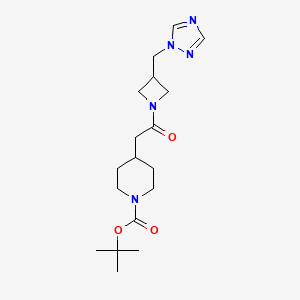 molecular formula C18H29N5O3 B2846249 tert-butyl 4-(2-(3-((1H-1,2,4-triazol-1-yl)methyl)azetidin-1-yl)-2-oxoethyl)piperidine-1-carboxylate CAS No. 2309591-48-6