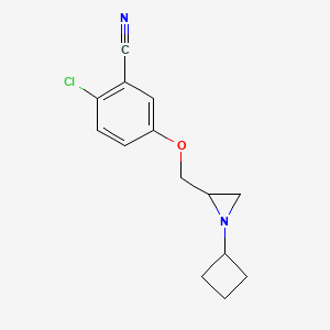 molecular formula C14H15ClN2O B2846253 2-Chloro-5-[(1-cyclobutylaziridin-2-yl)methoxy]benzonitrile CAS No. 2411312-12-2