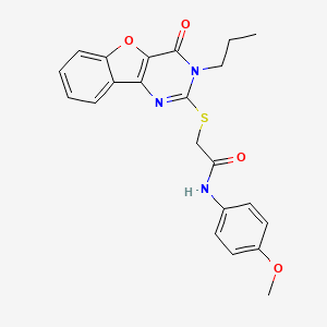molecular formula C22H21N3O4S B2846270 N-(4-methoxyphenyl)-2-({6-oxo-5-propyl-8-oxa-3,5-diazatricyclo[7.4.0.0^{2,7}]trideca-1(9),2(7),3,10,12-pentaen-4-yl}sulfanyl)acetamide CAS No. 899961-41-2