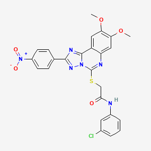 molecular formula C25H19ClN6O5S B2846288 N-(3-CHLOROPHENYL)-2-{[8,9-DIMETHOXY-2-(4-NITROPHENYL)-[1,2,4]TRIAZOLO[1,5-C]QUINAZOLIN-5-YL]SULFANYL}ACETAMIDE CAS No. 902433-88-9
