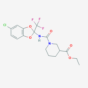 molecular formula C17H18ClF3N2O5 B284631 ETHYL 1-{[5-CHLORO-2-(TRIFLUOROMETHYL)-2H-1,3-BENZODIOXOL-2-YL]CARBAMOYL}PIPERIDINE-3-CARBOXYLATE 