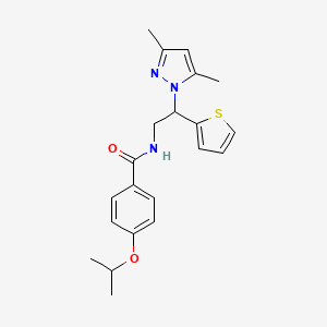 molecular formula C21H25N3O2S B2846316 N-(2-(3,5-dimethyl-1H-pyrazol-1-yl)-2-(thiophen-2-yl)ethyl)-4-isopropoxybenzamide CAS No. 2034598-70-2