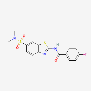 molecular formula C16H14FN3O3S2 B2846329 N-[6-(dimethylsulfamoyl)-1,3-benzothiazol-2-yl]-4-fluorobenzamide CAS No. 923186-17-8
