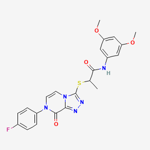 molecular formula C22H20FN5O4S B2846336 N-(3,5-dimethoxyphenyl)-2-{[7-(4-fluorophenyl)-8-oxo-7H,8H-[1,2,4]triazolo[4,3-a]pyrazin-3-yl]sulfanyl}propanamide CAS No. 1223925-52-7