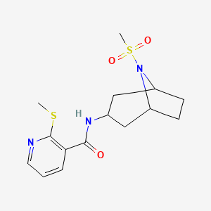molecular formula C15H21N3O3S2 B2846342 N-(8-(methylsulfonyl)-8-azabicyclo[3.2.1]octan-3-yl)-2-(methylthio)nicotinamide CAS No. 2034355-30-9