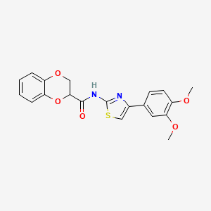 molecular formula C20H18N2O5S B2846390 N-(4-(3,4-dimethoxyphenyl)thiazol-2-yl)-2,3-dihydrobenzo[b][1,4]dioxine-2-carboxamide CAS No. 515841-82-4