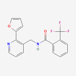 molecular formula C18H13F3N2O2 B2846418 N-((2-(furan-2-yl)pyridin-3-yl)methyl)-2-(trifluoromethyl)benzamide CAS No. 2034441-06-8