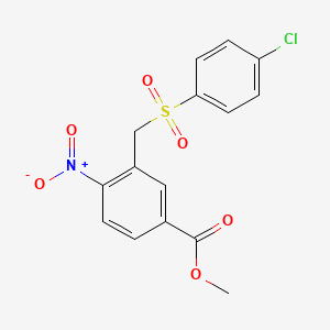 molecular formula C15H12ClNO6S B2846430 Methyl 3-{[(4-chlorophenyl)sulfonyl]methyl}-4-nitrobenzenecarboxylate CAS No. 339016-37-4