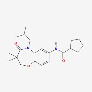 molecular formula C21H30N2O3 B2846434 N-(5-isobutyl-3,3-dimethyl-4-oxo-2,3,4,5-tetrahydrobenzo[b][1,4]oxazepin-7-yl)cyclopentanecarboxamide CAS No. 921792-75-8