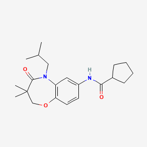 molecular formula C21H30N2O3 B2846434 N-(5-异丁基-3,3-二甲基-4-氧代-2,3,4,5-四氢苯并[b][1,4]噁氮杂环庚烷-7-基)环戊基甲酰胺 CAS No. 921792-75-8