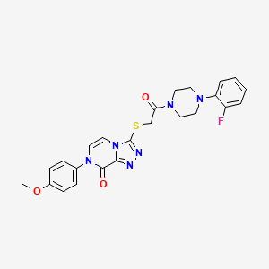 molecular formula C24H23FN6O3S B2846454 3-((2-(4-(2-fluorophenyl)piperazin-1-yl)-2-oxoethyl)thio)-7-(4-methoxyphenyl)-[1,2,4]triazolo[4,3-a]pyrazin-8(7H)-one CAS No. 1223958-27-7