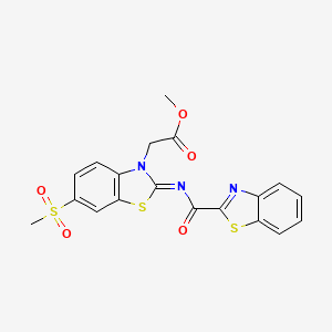 molecular formula C19H15N3O5S3 B2846459 (Z)-methyl 2-(2-((benzo[d]thiazole-2-carbonyl)imino)-6-(methylsulfonyl)benzo[d]thiazol-3(2H)-yl)acetate CAS No. 1164467-71-3