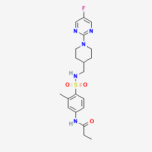 molecular formula C20H26FN5O3S B2846460 N-(4-(N-((1-(5-fluoropyrimidin-2-yl)piperidin-4-yl)methyl)sulfamoyl)-3-methylphenyl)propionamide CAS No. 2034615-26-2