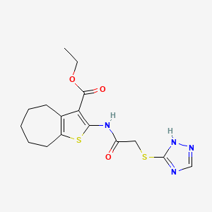 ethyl 2-(2-((1H-1,2,4-triazol-3-yl)thio)acetamido)-5,6,7,8-tetrahydro-4H-cyclohepta[b]thiophene-3-carboxylate