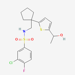 3-chloro-4-fluoro-N-((1-(5-(1-hydroxyethyl)thiophen-2-yl)cyclopentyl)methyl)benzenesulfonamide