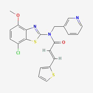 molecular formula C21H16ClN3O2S2 B2846476 (E)-N-(7-chloro-4-methoxybenzo[d]thiazol-2-yl)-N-(pyridin-3-ylmethyl)-3-(thiophen-2-yl)acrylamide CAS No. 886965-33-9