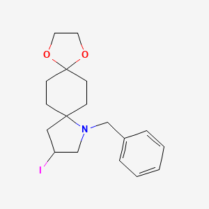 molecular formula C18H24INO2 B2846502 9-苄基-11-碘-1,4-二氧杂-9-氮杂螺[4.2.4.2]十四烷 CAS No. 635728-14-2