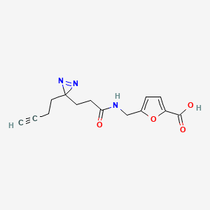molecular formula C14H15N3O4 B2846514 5-[[3-(3-But-3-ynyldiazirin-3-yl)propanoylamino]methyl]furan-2-carboxylic acid CAS No. 2220171-14-0