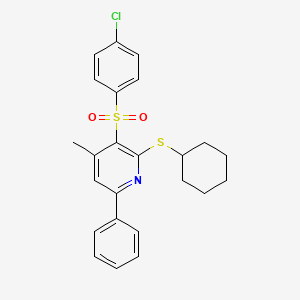 molecular formula C24H24ClNO2S2 B2846521 4-Chlorophenyl 2-(cyclohexylsulfanyl)-4-methyl-6-phenyl-3-pyridinyl sulfone CAS No. 339103-35-4