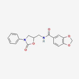 molecular formula C18H16N2O5 B2846528 N-((2-oxo-3-phenyloxazolidin-5-yl)methyl)benzo[d][1,3]dioxole-5-carboxamide CAS No. 954721-22-3