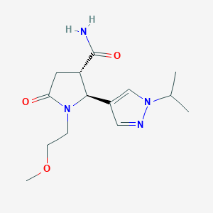 molecular formula C14H22N4O3 B2846534 (2S,3S)-1-(2-Methoxyethyl)-5-oxo-2-(1-propan-2-ylpyrazol-4-yl)pyrrolidine-3-carboxamide CAS No. 2059913-53-8