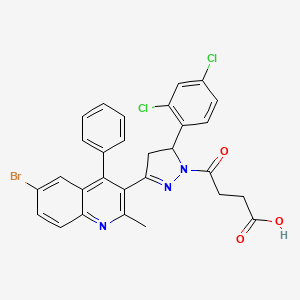 molecular formula C29H22BrCl2N3O3 B2846558 4-[5-(6-Bromo-2-methyl-4-phenylquinolin-3-yl)-3-(2,4-dichlorophenyl)-3,4-dihydropyrazol-2-yl]-4-oxobutanoic acid CAS No. 392252-53-8