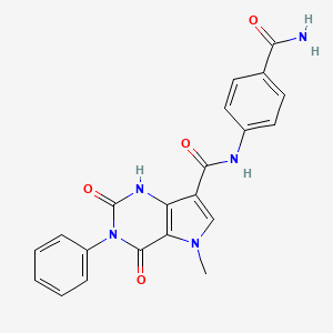 molecular formula C21H17N5O4 B2846586 N-(4-carbamoylphenyl)-5-methyl-2,4-dioxo-3-phenyl-2,3,4,5-tetrahydro-1H-pyrrolo[3,2-d]pyrimidine-7-carboxamide CAS No. 921850-85-3