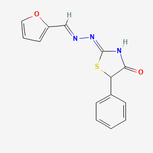 molecular formula C14H11N3O2S B2846604 (Z)-2-((E)-(furan-2-ylmethylene)hydrazono)-5-phenylthiazolidin-4-one CAS No. 306280-35-3