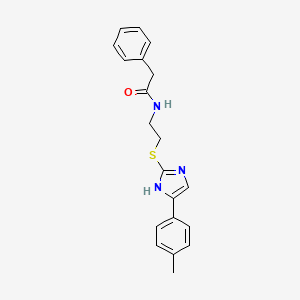 molecular formula C20H21N3OS B2846610 2-phenyl-N-(2-((5-(p-tolyl)-1H-imidazol-2-yl)thio)ethyl)acetamide CAS No. 897455-21-9