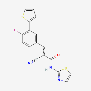 molecular formula C17H10FN3OS2 B2846613 2-cyano-3-[4-fluoro-3-(thiophen-2-yl)phenyl]-N-(1,3-thiazol-2-yl)prop-2-enamide CAS No. 1424749-37-0
