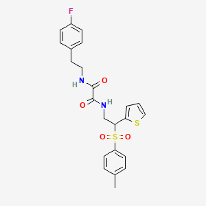 molecular formula C23H23FN2O4S2 B2846616 N1-(4-fluorophenethyl)-N2-(2-(thiophen-2-yl)-2-tosylethyl)oxalamide CAS No. 896341-34-7